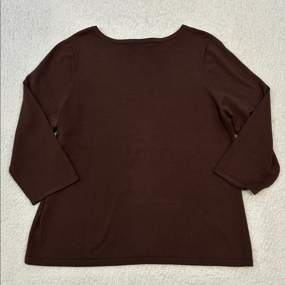 Pendleton Silk Blend 3/4 Sleeve Sweater size XL Brown Stitch Detail